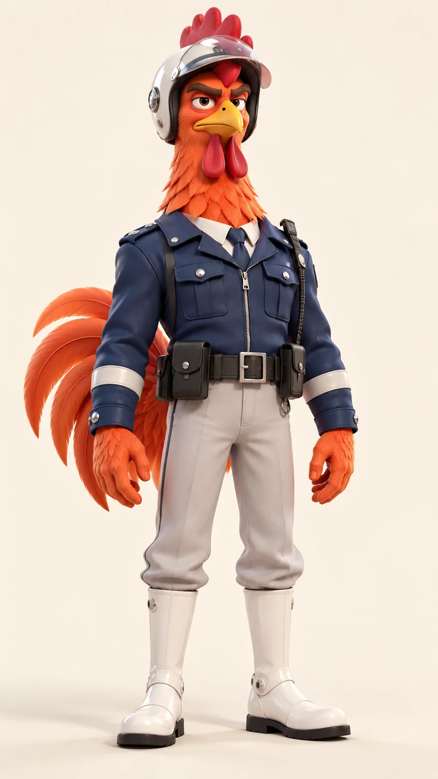 Original chicken-like 3D cartoon police chaser